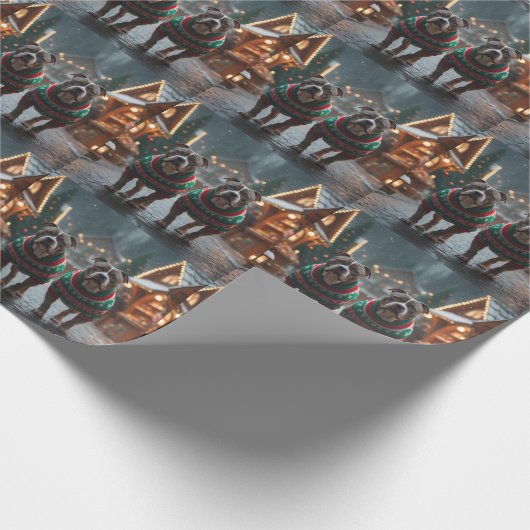 Pitbull Dogs Christmas Snow Holiday Cadeaupapier (Hoek)