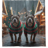 Pitbull Dogs Christmas Snow Holiday Douchegordijn (Voorkant)