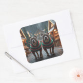 Pitbull Dogs Christmas Snow Holiday Vierkante Sticker (Envelop)