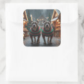 Pitbull Dogs Christmas Snow Holiday Vierkante Sticker (Tas)