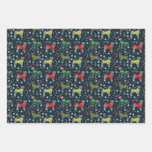 Pitbull Dogs Kerstfeestdag Inpakpapier Vel (Voorkant)