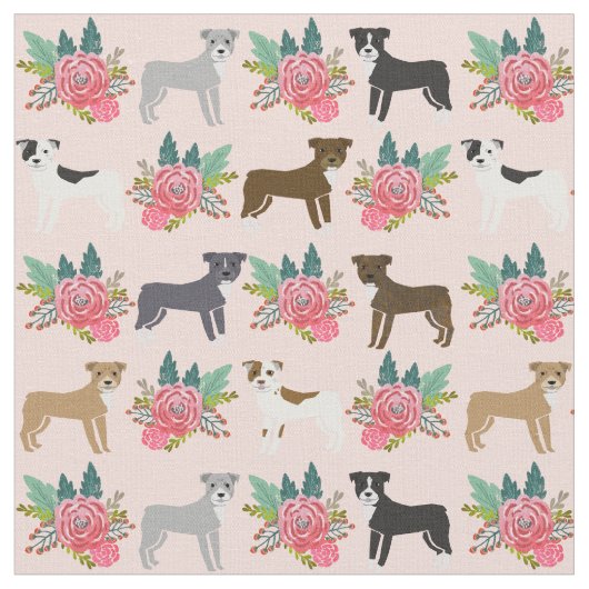 Pitbull Dogs roze florals Stof (Close Up)