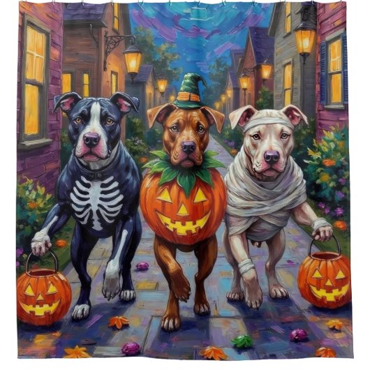 Pitbull Dogs Trick-or-Treating Halloween kostuums Douchegordijn (Voorkant)
