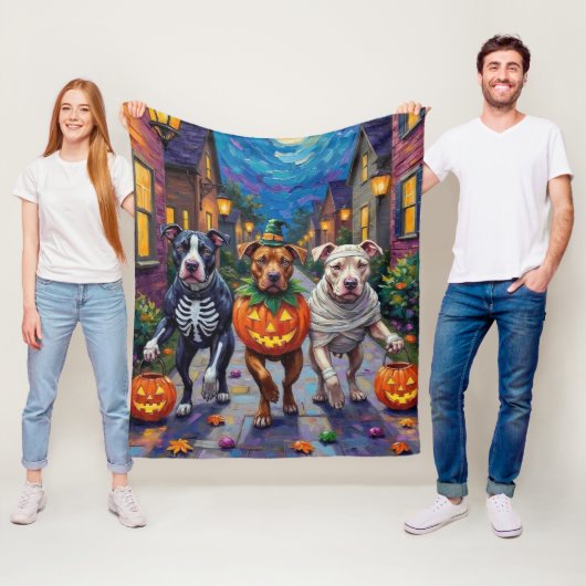 Pitbull Dogs Trick-or-Treating Halloween kostuums Fleece Deken (In situ)