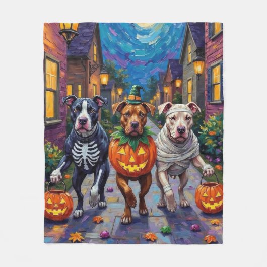 Pitbull Dogs Trick-or-Treating Halloween kostuums Fleece Deken (Voorkant)