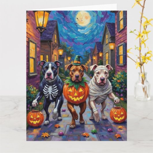 Pitbull Dogs Trick-or-Treating Halloween kostuums Kaart (Gele Bloem)