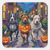 Pitbull Dogs Trick-or-Treating Halloween kostuums Vierkante Sticker (Voorkant)