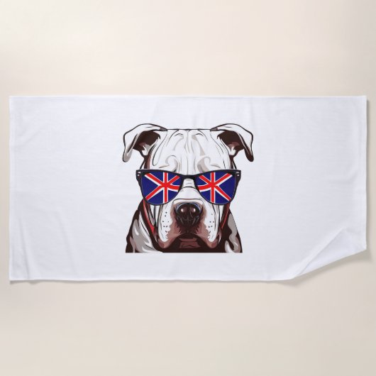 Pitbull Dragen Union Jack Zonnebril Strandlaken (Voorkant)