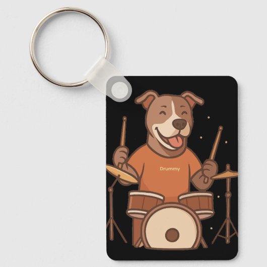 Pitbull Drummer Gepersonaliseerde Rock Drum Sleutelhanger (Voorkant)