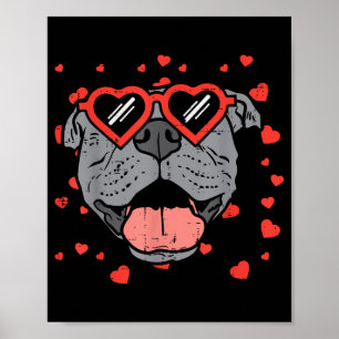 Pitbull Face Heart Glasses Valentijnsdag Pet Dog Poster