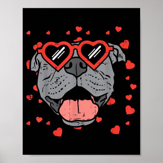 Pitbull Face Heart Glasses Valentijnsdag Pet Dog Poster (Voorkant)