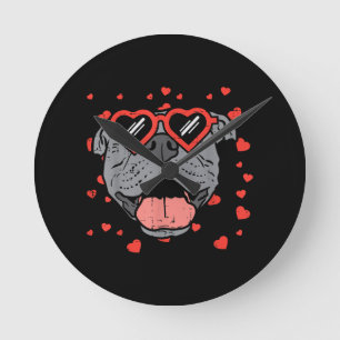Pitbull Face Heart Glasses Valentijnsdag Pet Dog Ronde Klok