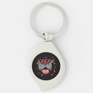 Pitbull Face Heart Glasses Valentijnsdag Pet Dog Sleutelhanger