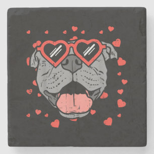 Pitbull Face Heart Glasses Valentijnsdag Pet Dog Stenen Onderzetter