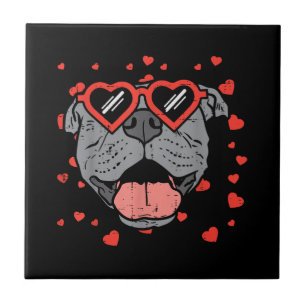 Pitbull Face Heart Glasses Valentijnsdag Pet Dog Tegeltje