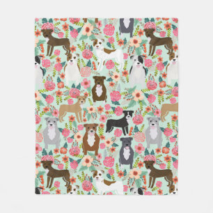 Pitbull Floral Blanket - hondendeken, pitbulten Fleece Deken