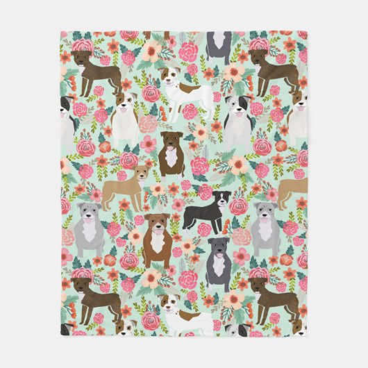 Pitbull Floral Blanket - hondendeken, pitbulten Fleece Deken (Voorkant)
