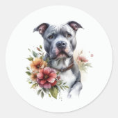 Pitbull Floral Ronde Sticker (Voorkant)