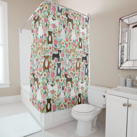 Pitbull Florals Shower Curtain - hondenweefsel Douchegordijn (In situ)