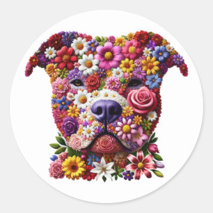 Pitbull Flower Face Hondenliefhebber Ronde Sticker