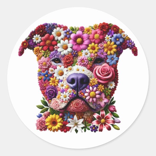 Pitbull Flower Face Hondenliefhebber Ronde Sticker (Voorkant)