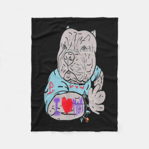 Pitbull Funny Dog I Love Mam Tattoo Gift Fleece Deken