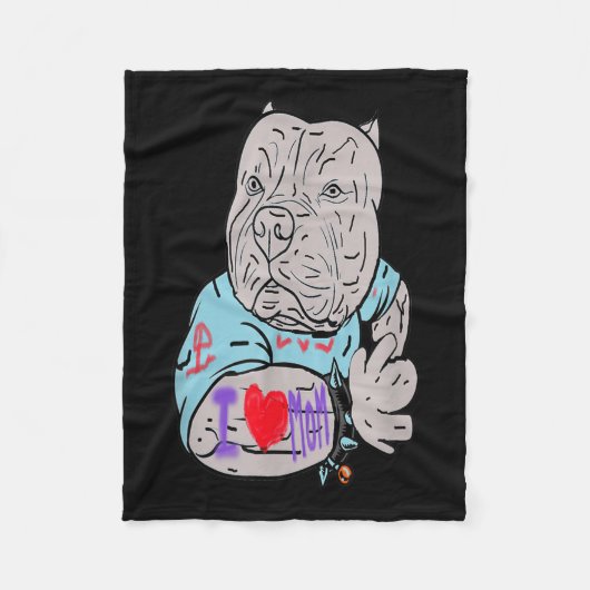 Pitbull Funny Dog I Love Mam Tattoo Gift Fleece Deken (Voorkant)