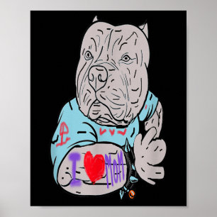 Pitbull Funny Dog I Love Mam Tattoo Gift Poster