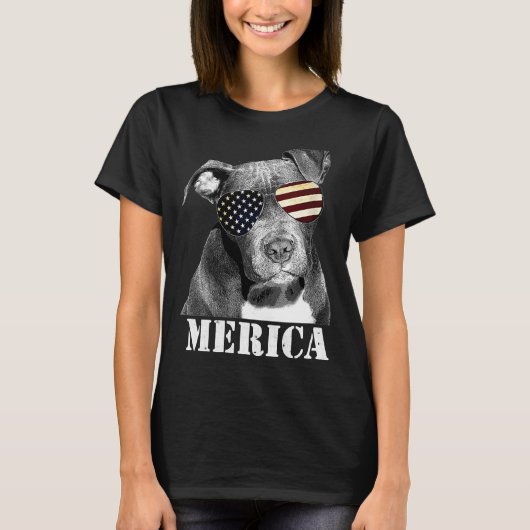 Pitbull Funny Patriotic Dog USA Zonnebril T-shirt (Voorkant)