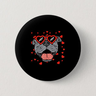 Pitbull Gezicht Hart Glas Valentijnsdag Huisdier H Ronde Button 5,7 Cm