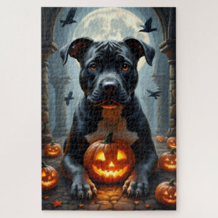 Pitbull Gotische Kathedraal Halloween Portret Kuns Legpuzzel