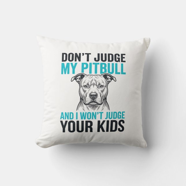 Pitbull Grappige Spreuk Vintage Gravure Hond Ontwe Kussen (Voorkant)