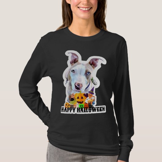 Pitbull Halloween Pompoen T-shirt (Voorkant)
