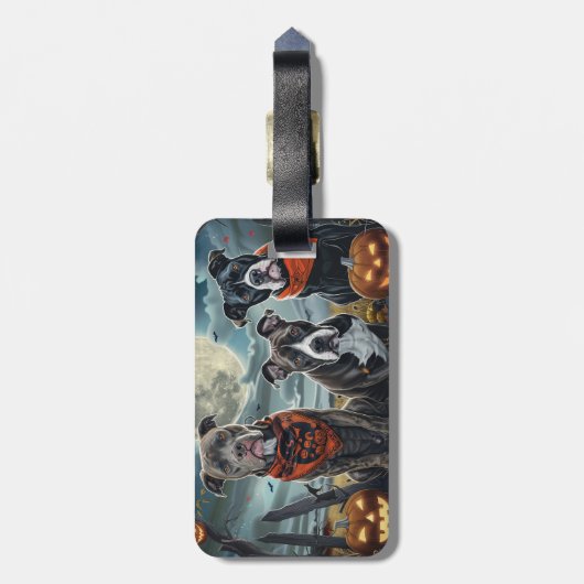 Pitbull Halloween Spooky Bagagelabel (Achterkant verticaal)