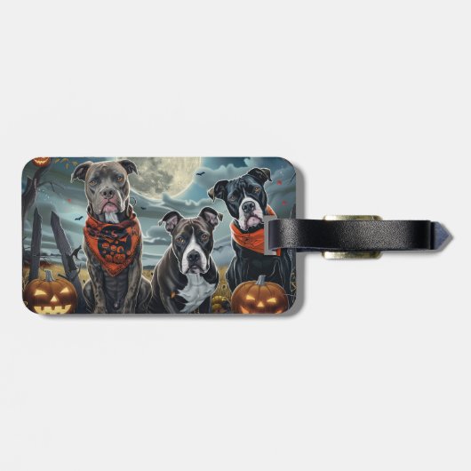 Pitbull Halloween Spooky Bagagelabel (Achterkant horizontaal)