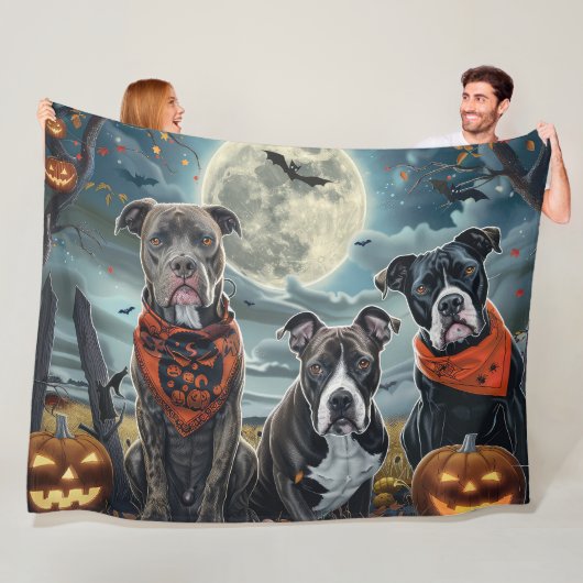 Pitbull Halloween Spooky Fleece Deken (In situ)