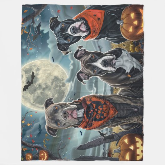 Pitbull Halloween Spooky Fleece Deken (Voorkant)