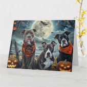 Pitbull Halloween Spooky Kaart (Gele Bloem)