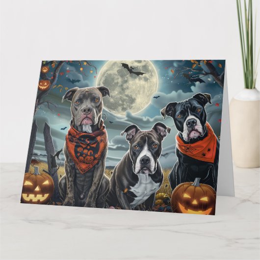 Pitbull Halloween Spooky Kaart (Voorkant)