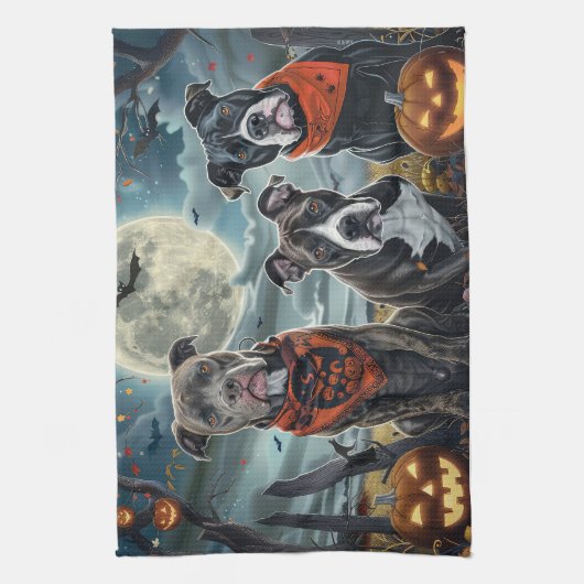 Pitbull Halloween Spooky Theedoek (Verticaal)