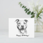Pitbull Hand Teken Zwart-Wit Verjaardag Kaart (Staand voorkant)