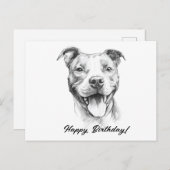 Pitbull Hand Teken Zwart-Wit Verjaardag Kaart (Voorkant / Achterkant)