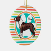 Pitbull; heldere regenboogstrepen keramisch ornament (Rechts)