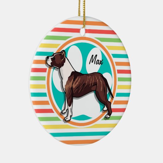 Pitbull; heldere regenboogstrepen keramisch ornament (Rechts)