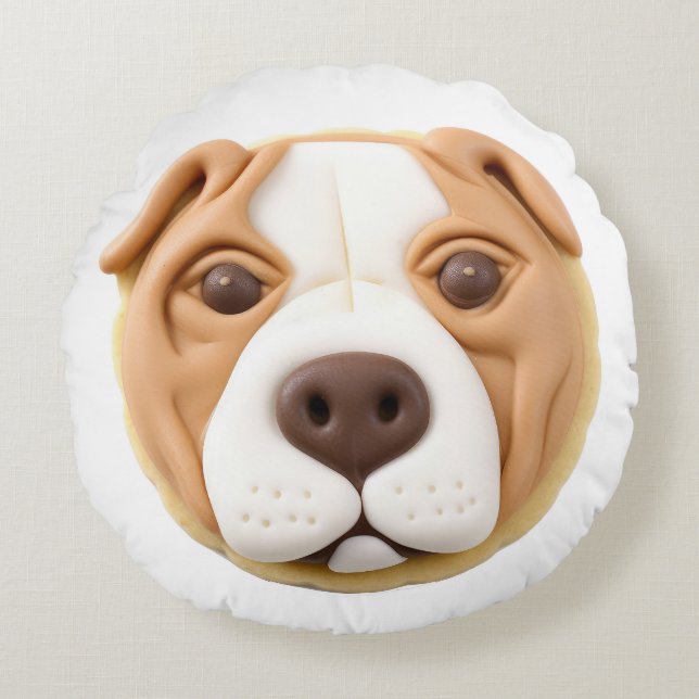Pitbull Hond 3D Geïnspireerd Rond Kussen (Voorkant)