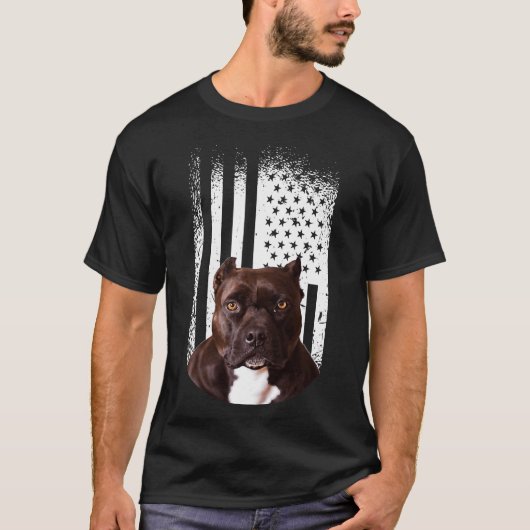Pitbull Hond Amerikaanse vlag Pitbull Terrier Hond T-shirt (Voorkant)