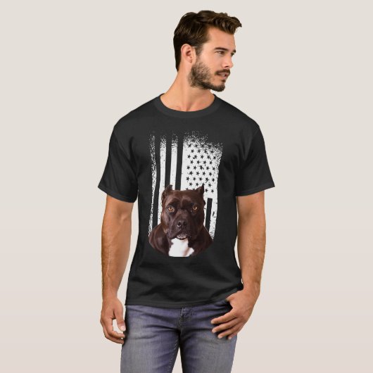 Pitbull Hond Amerikaanse vlag Pitbull Terrier Hond T-shirt (Voorkant volledig)