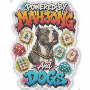 Pitbull-hond en Mahjong-tegels Street Art Sticker