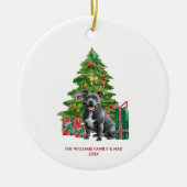 Pitbull hond gepersonaliseerde kerst keramisch ornament (Voorkant)