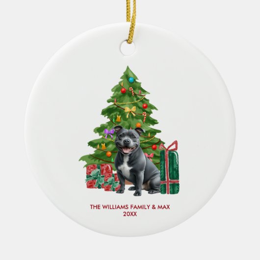 Pitbull hond gepersonaliseerde kerst keramisch ornament (Voorkant)